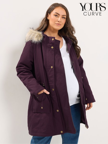 Red - Yours Curve Maternity Fur Trim Parka