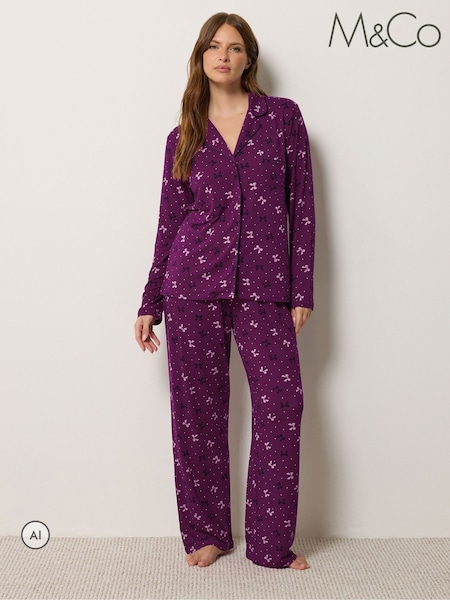 Purple - M&co Bows Soft Touch Pyjamas Set