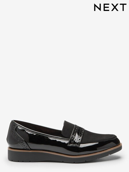 Black Material Mix Regular/Wide Fit Forever Comfort® Brogue Detail Chunky Sole Forever Comfort Loafers (800186) | €7 - €8