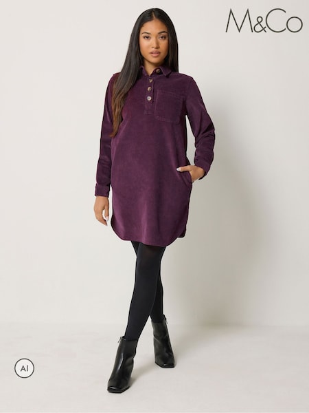 Viola - M&co Petite Corduroy Mini Shirt Dress