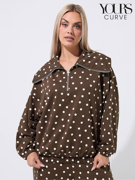 Қоңыр - Yours Curve Limited Polka Dot Half Zip Hoodie