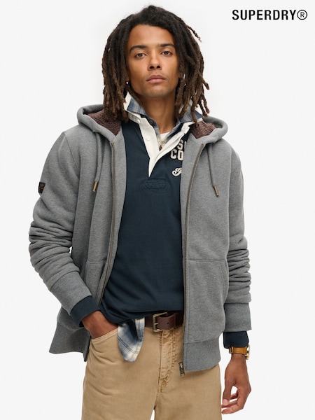 Superdry Charcoal Grey Marl Borg Lined Zip Hoodie (800387) | R$ 740