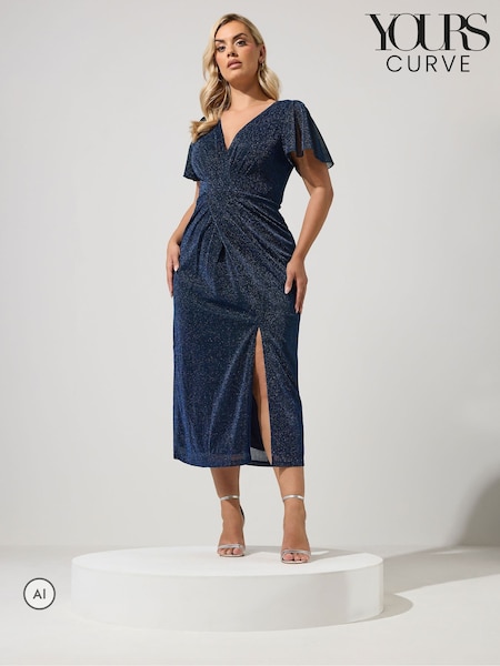 Blue - Yours Curve Metallic Thread Knot Dress