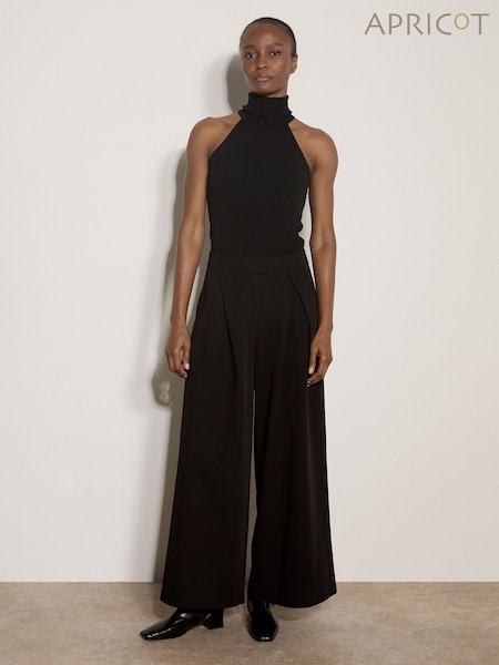 Чорний - Apricot Wide-leg Pleated Tailored Trousers