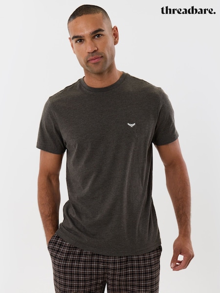 Dark Brown/ Grey - Regular Threadbare Short Sleeve Pyjamas Set