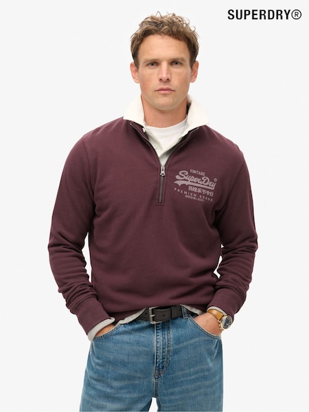 Burgundia bogată - Superdry 100% Cotton Classic Vl Graphic Half Zip Hanorac cu glugă (800726) | 280 LEI