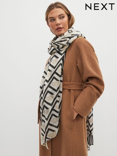 Black/White Geometric Print Plisse Lightweight Scarf (800839) | €20