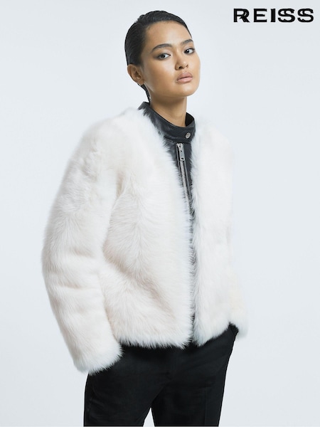 Reiss Ivory/Black Carson Leather-Shearling Zip-Through Jacket (800998) | €1,968