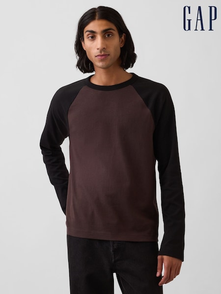 Dark Brown/ Black - Regular Gap Heavyweight Relaxed Long Sleeve T-shirt