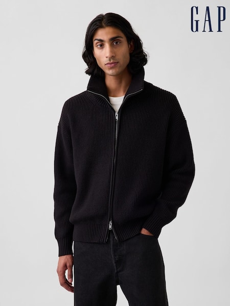Μαύρο - Regular Gap Oversized Double-zip Jumper