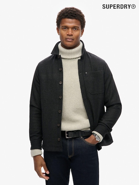 Superdry Black Texture Merchant Wool Overshirt (801313) | 272 QAR