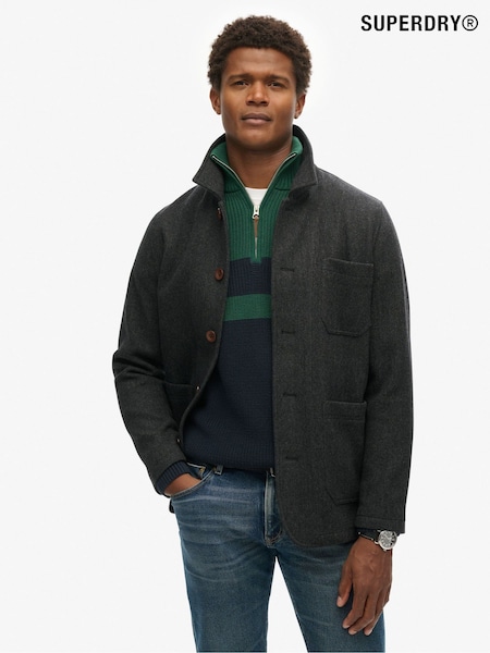 Superdry Charcoal Merchant Textured Overshirt (801589) | €121