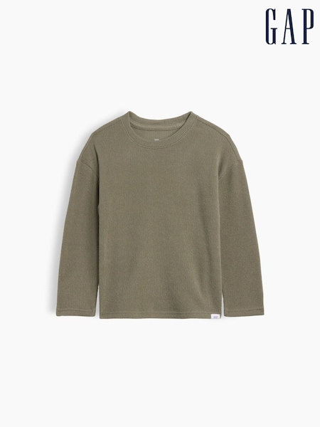 Khaki Green - Gap Cosy Waffle Knit Long Sleeve T-shirt (6mths-5yrs)
