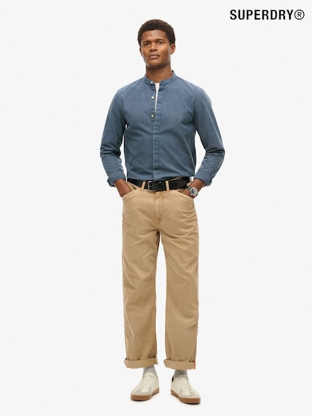 Superdry Indigo Gingham 100% Cotton Merchant Grandad Shirt (802238) | 322 QAR