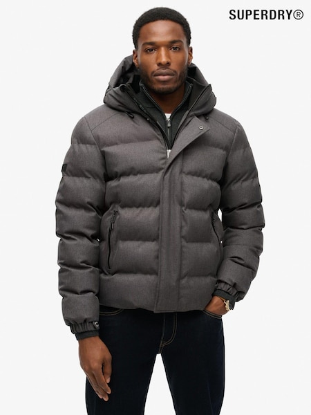 Superdry Grey Marl Hooded Tweed Sports Puffer Jacket (802254) | €182