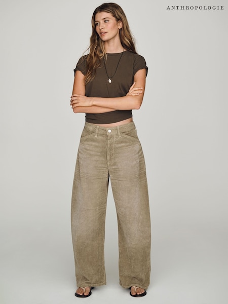 ירוק - Anthropologie Pilcro Kayden Cord Mid-rise Barrel Trousers