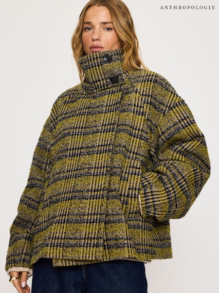 Green - Anthropologie Lime Boucle Funnel-neck Jacket