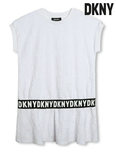 DKNY Oversized Dropped Hem Logo Embossed White T-Shirt Dress (802406) | €25 - €29
