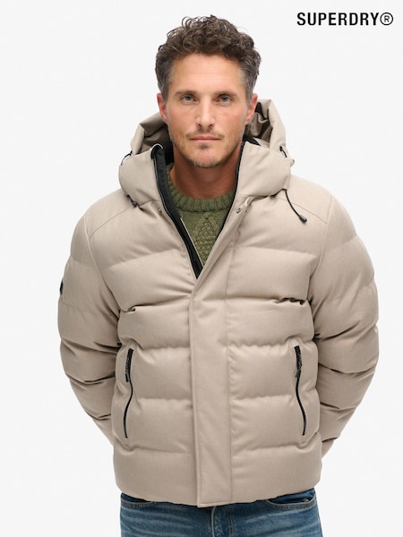 Superdry Beige Marl Hooded Tweed Sports Puffer Jacket (802458) | €182
