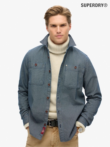 Superdry Indigo Stripe 100% Cotton Merchant Denim Overshirt (802516) | 185 QAR