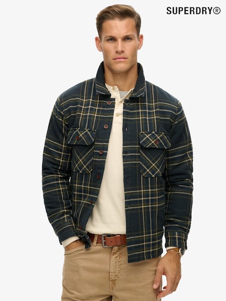 Superdry Navy Check Surplus Check 100% Cotton Quilt Overshirt (802818) | €152