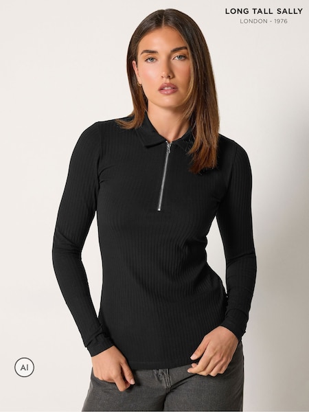 Black - Long Tall Sally Quarter Zip Ribbed Top