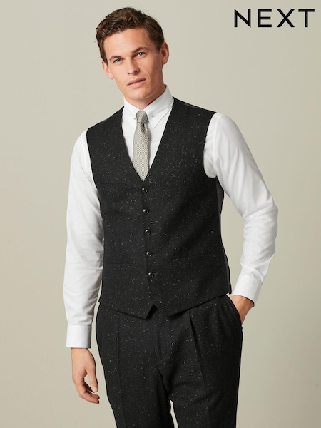 Black Regular Fit Nova Fides Italian Fabric Textured Waistcoat (802973) | €6