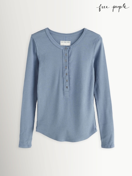 Blue - Free People Jamie Long Sleeve Henley T-shirt