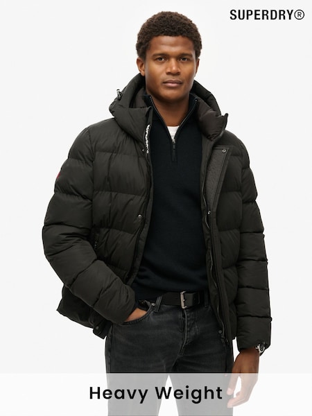 Superdry Black Hooded Microfibre Sport Puffer Coat Jacket (803274) | €167