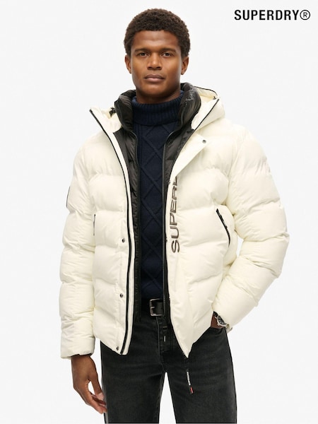 Superdry Off White Hooded City Graphic Puffer Jacket (803278) | €182