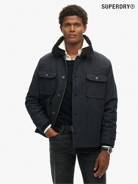 Superdry Navy Herringbone Merchant Wool Chore Jacket (803332) | €131