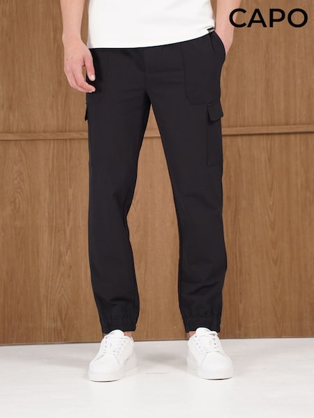 שחור - Regular Capo Smart Cuffed Cargo Trousers