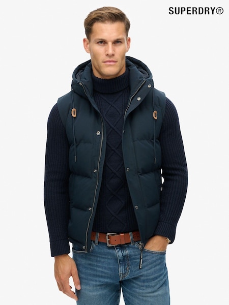 Superdry Eclipse Navy Everest Hooded Puffer Gilet (803357) | €96