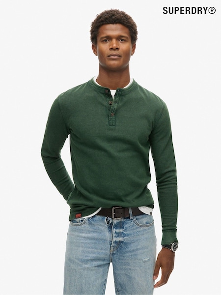 Superdry Enamel Green 100% Cotton Vintage Textured Grandad Top (803416) | R880
