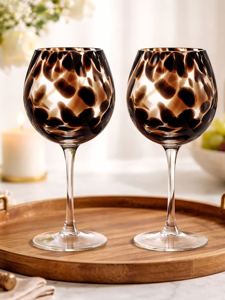 Widdop Set Of 2 Tortoise Shell Effect Wine Glasses