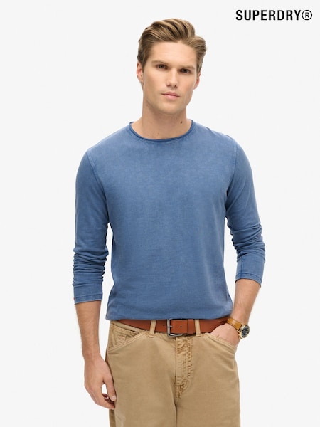 Superdry Blue Raw Edge Slub Long Sleeve Top (803708) | 134 QAR