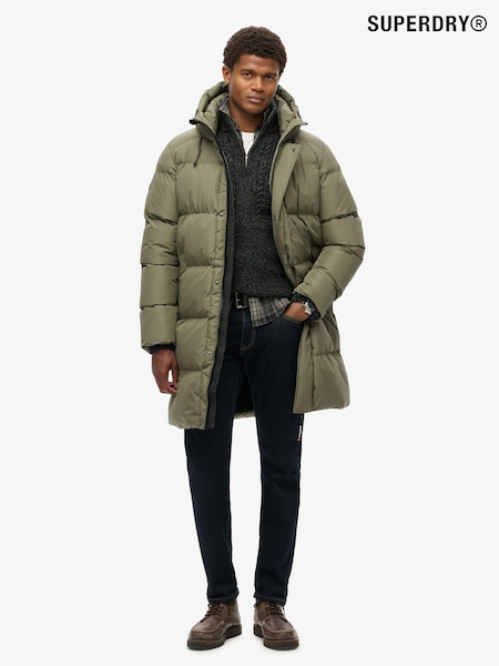 Dusty Olive Verde - Jachetă Superdry Sports Puffer Mid cu glugă (803917) | 520 LEI