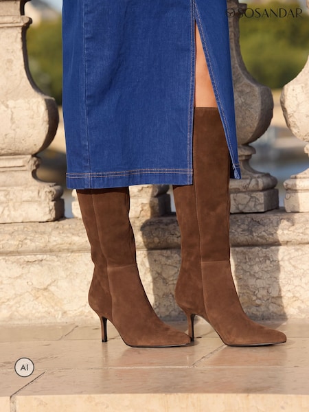 Қоңыр - Sosandar Suede Stiletto Heel Knee High Boots