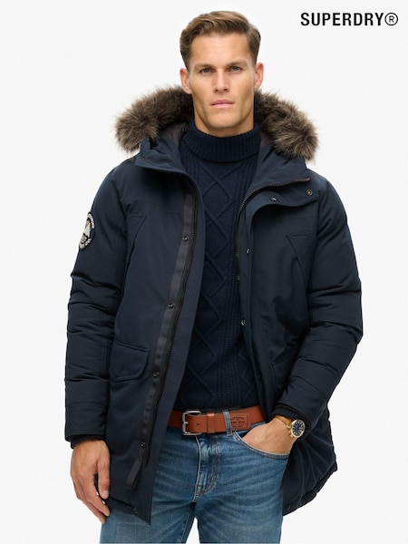 Superdry Eclipse Navy Everest Faux Fur Parka Coat Jacket (803963) | €217