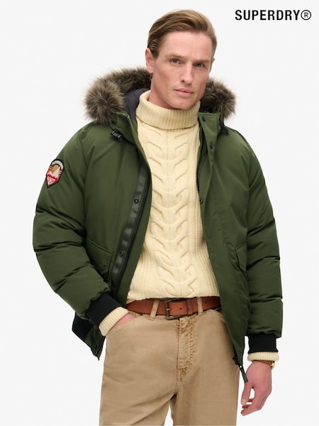 Superdry Army Green Everest Faux Fur Bomber Coat Jacket (804015) | €198