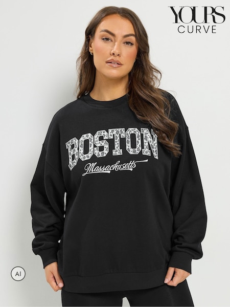Black - Yours Curve Boston Leopard Sweatshirt