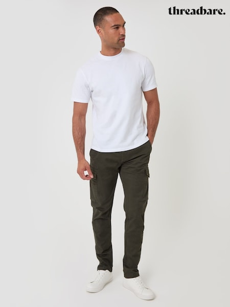 Dark Green - Regular Threadbare Cotton Cargo Trousers With Stretch