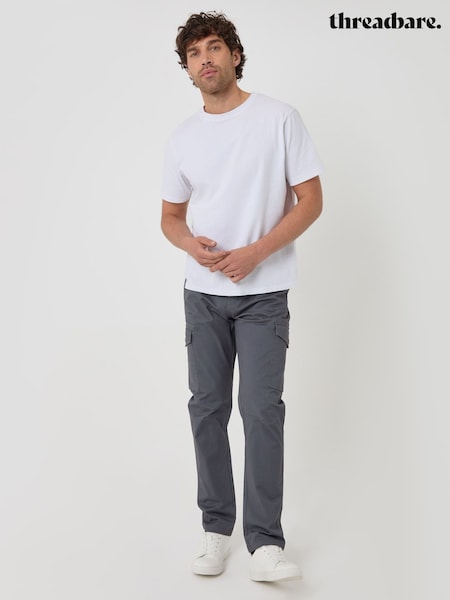 Pelēks - Regular Threadbare Cotton Cargo Trousers With Stretch