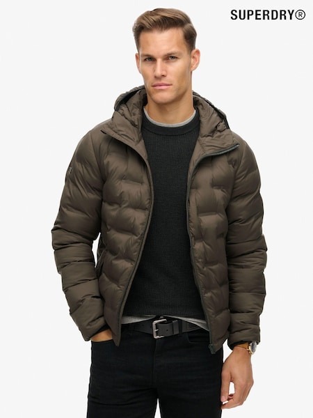 Superdry Dark Brown 100% Cotton Hooded Quilted Puffer Jacket (805209) | R$ 1,185