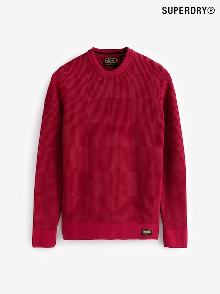 Superdry Deep Red Textured Crew 100% Cotton Knit Jumper (805285) | €45