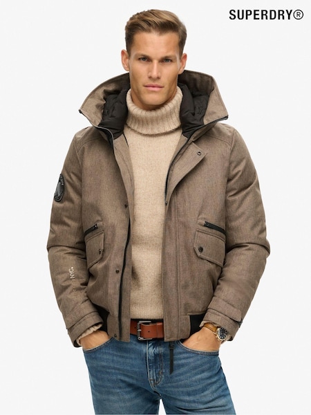 Superdry Beige Herringbone City Tweed Padded Bomber Jacket (805332) | €213