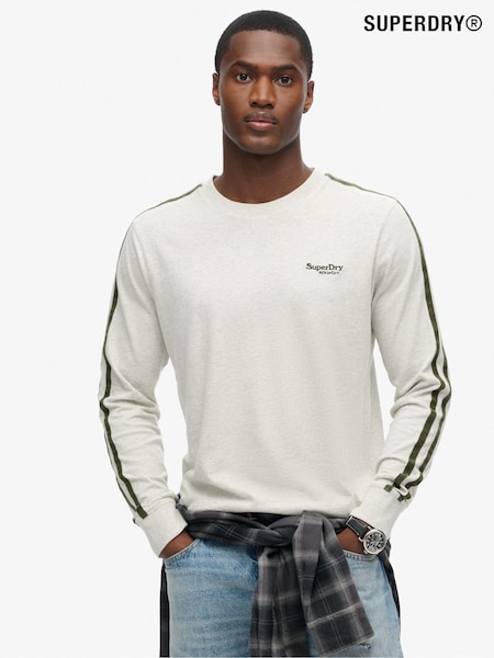 Superdry Grey 100% Cotton Essential Logo Retro Stripe Long Sleeve Top (805362) | 148 QAR