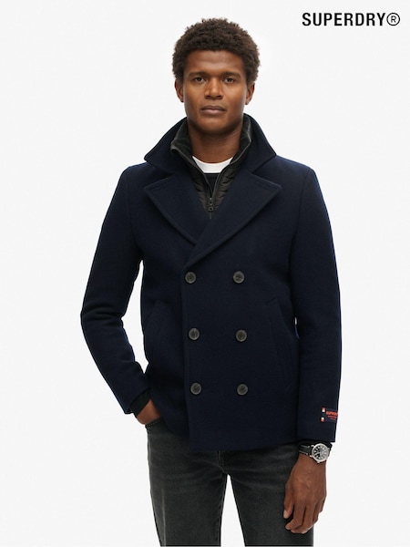 Superdry Eclipse Navy Tailored 2 In 1 Pea Coat (805517) | 433 QAR