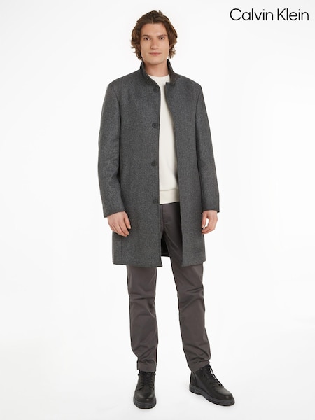 Calvin Klein Grey Wool Blend Funnel Neck Coat (805526) | €154