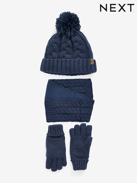 أزرق داكن أزرق - Knitted Hat, Gloves and Scarf 3 Piece Set (3-16yrs) (805608) | ‏60 د.إ.‏ - ‏ 71‏ د.إ.